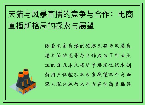 天猫与风暴直播的竞争与合作：电商直播新格局的探索与展望